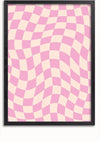 Een ingelijst kunstwerk met een golvend schaakbordpatroon is perfect als wanddecoratie. De afwisselende roze en beige vierkanten creëren een optische illusie van beweging. Dit Illusie Effect Schilderij van CollageDepot wordt versterkt door een zwarte lijst en bevat een magnetisch ophangsysteem voor eenvoudige installatie.
