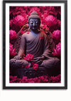 Een ingelijst Boeddha en Lotusbloemen schilderij van CollageDepot toont een sereen Boeddhabeeld omringd door levendige roze lotusbloemen. De Boeddha zit in een meditatieve houding met gesloten ogen, wat een gevoel van rust en vrede vastlegt. Deze elegante wanddecoratie heeft een achtergrond gevuld met nog meer roze lotusbloemen en is voorzien van een magnetisch ophangsysteem voor eenvoudige installatie.,Zwart-Met,Lichtbruin-Met,showOne,Met