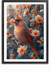 Een ingelijste illustratie toont een vogel met rode kuif, gelegen tussen bloeiende bloemen. De vogel heeft een opvallende kuif, met een mix van zachtoranje en grijze veren. Vlinders fladderen in de buurt van de bloemen en de achtergrond bevat meer bloesems, waardoor een levendig Vogelpracht Schilderij van CollageDepot met een natuurthema ontstaat.,Zwart-Met,Lichtbruin-Met,showOne,Met