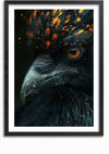Een ingelijste foto van een vogel met donkere veren en feloranje accenten op zijn kop. De vogel heeft een scherpe snavel en een scherp oog, en de oranje vlekken vormen een opvallend contrast met zijn donkere verenkleed. Dit verlichte Black Bird-schilderij van CollageDepot zorgt voor boeiende wanddecoratie en wordt geleverd met een magnetisch ophangsysteem voor eenvoudige installatie.,Zwart-Met,Lichtbruin-Met,showOne,Met