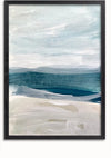 Een ingelijst abstract schilderij met zachte penseelstreken in blauw-, wit- en beigetinten. Het kunstwerk lijkt een zeegezicht voor te stellen met een horizon die de lucht en de oceaan scheidt. Deze minimalistische, serene wanddecoratie is voorzien van een magnetisch ophangsysteem voor eenvoudige presentatie. Dit schilderij Het Geverfde Uitzicht Op Het Strand van CollageDepot voegt elegantie toe aan elke ruimte.,Zwart-Zonder,Lichtbruin-Zonder,showOne,Zonder
