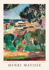 Een kleurrijk landschapsschilderij met de titel "Paysage De Collioure" van Henri Matisse, met abstracte, levendige groene, blauwe en roze penseelstreken die bomen, huizen en een horizon afbeelden. De tekst onderaan luidt "MUSEUM VOOR MODERNE KUNST" en "HENRI MATISSE", beschikbaar als ccc 147 - bekende schilders van CollageDepot.