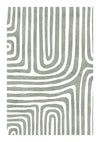 Een abstract schilderij Groene Ronde Lijnen van CollageDepot met een patroon van ongelijke, verticale en gebogen lijnen in grijs op een witte achtergrond. De lijnen vormen doolhofachtige vormen en kruisen elkaar op verschillende punten, waardoor een visueel ingewikkeld ontwerp ontstaat. Perfect als wanddecoratie met een eenvoudig magnetisch ophangsysteem voor een probleemloze presentatie.-