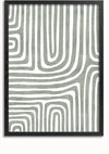 Een ingelijste wanddecoratie met een abstract schilderij Groene Ronde Lijnen van CollageDepot, met gebogen, parallelle lijnen in grijs- en wittinten, waardoor een organisch, doolhofachtig patroon ontstaat. De lijnen variëren in dikte en creëren een gevoel van beweging over het stuk, dat gemakkelijk kan worden weergegeven met het magnetische ophangsysteem.,Zwart-Zonder,Lichtbruin-Zonder,showOne,Zonder