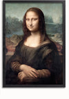 Een ingelijst schilderij van het Leonardo Da Vinci Mona Lisa Schilderij van CollageDepot dient als prachtige wanddecoratie. De zittende vrouw heeft een lichte glimlach en is gekleed in donkere kleding uit de Renaissance met een bergachtig landschap op de achtergrond. Het eenvoudige zwarte frame is voorzien van een magnetisch ophangsysteem voor eenvoudige montage.