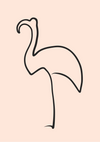 Een minimalistische line art poster van een flamingo tegen een effen beige achtergrond. De omtrek is eenvoudig en onopgesmukt en toont de vogel met één been omhoog en zijn kop naar beneden gebogen, perfect voor een Flamingo Schets Schilderij van CollageDepot of wanddecoratie.