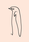 Een Pinguïn Lijntekening Schilderij van CollageDepot. De eenvoudige, monochrome tekening geeft de basisvorm en kenmerken van de vogel weer met één doorlopende lijn, waardoor het een ideaal schilderij voor aan de muur is.