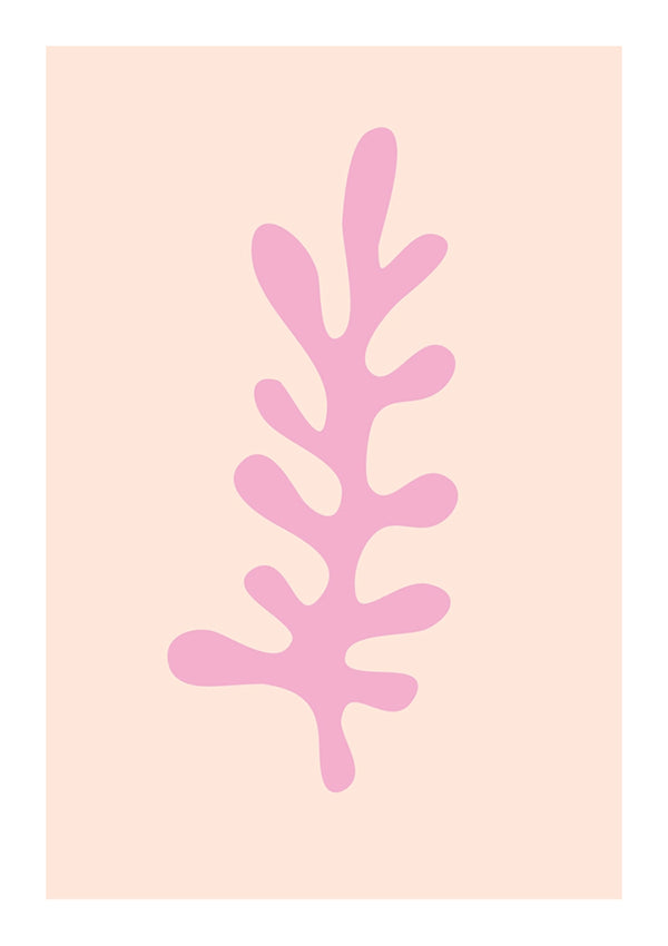 Artistieke poster van aa 078 - grafische-art, een roze bladachtige vorm die lijkt op een simplistisch koraal of zeewier, tegen een lichte perzikkleurige achtergrond door CollageDepot.-