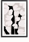 Het schilderij Witte bloemblaadjes van CollageDepot heeft een modern ontwerp van zwarte boomstammen met gebroken witte, bloemblaadjesachtige vormen tegen een grijze achtergrond. De minimalistische geometrische vormen wekken de indruk van bloeiende bloemen. Deze elegante wanddecoratie wordt compleet gemaakt met een effen zwart frame en witte mat.